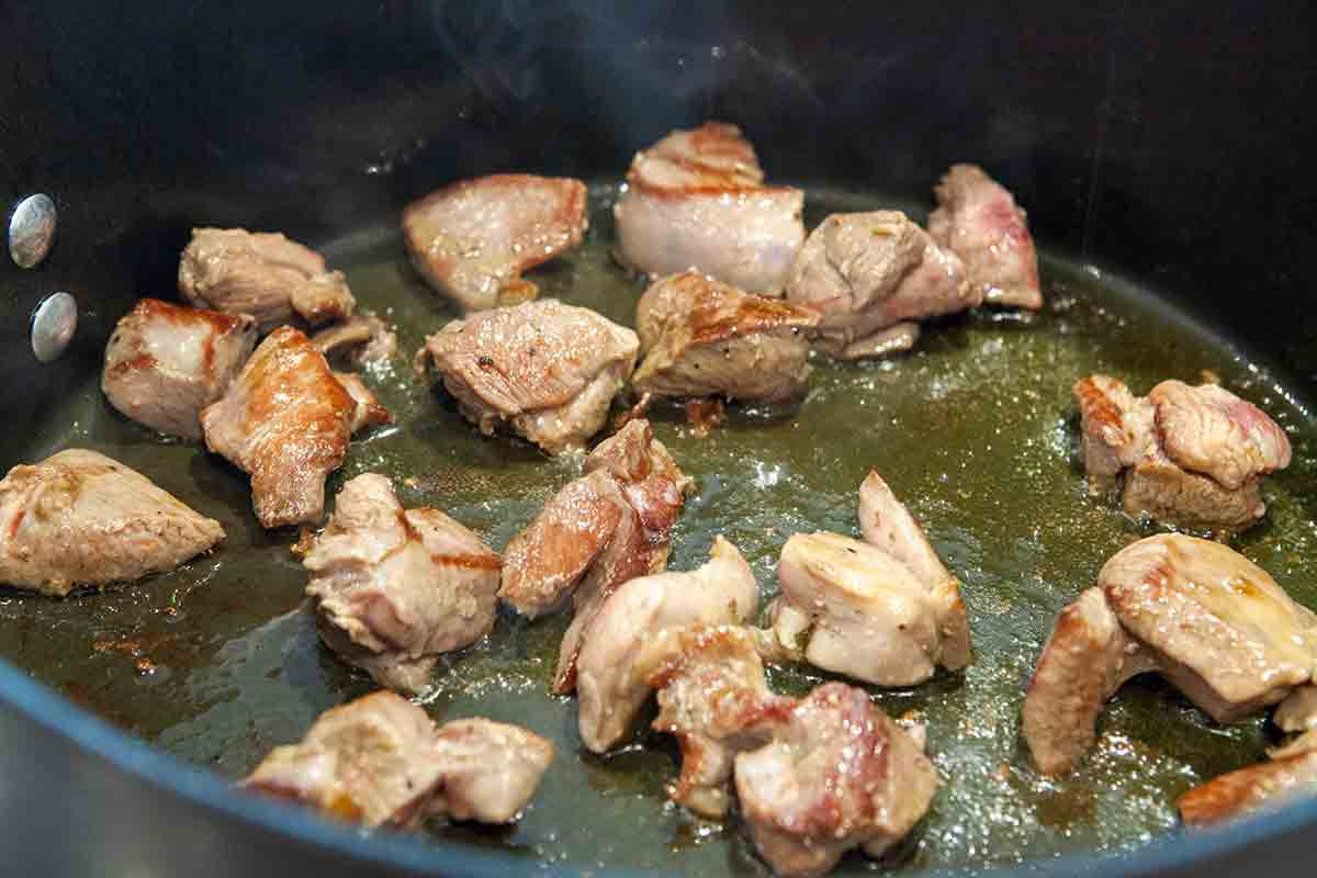 brown turkey meat for chile verde