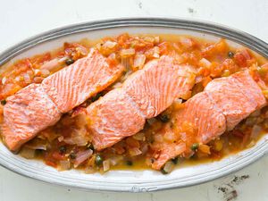 Salmon with Tomatoes, Onions, Capers