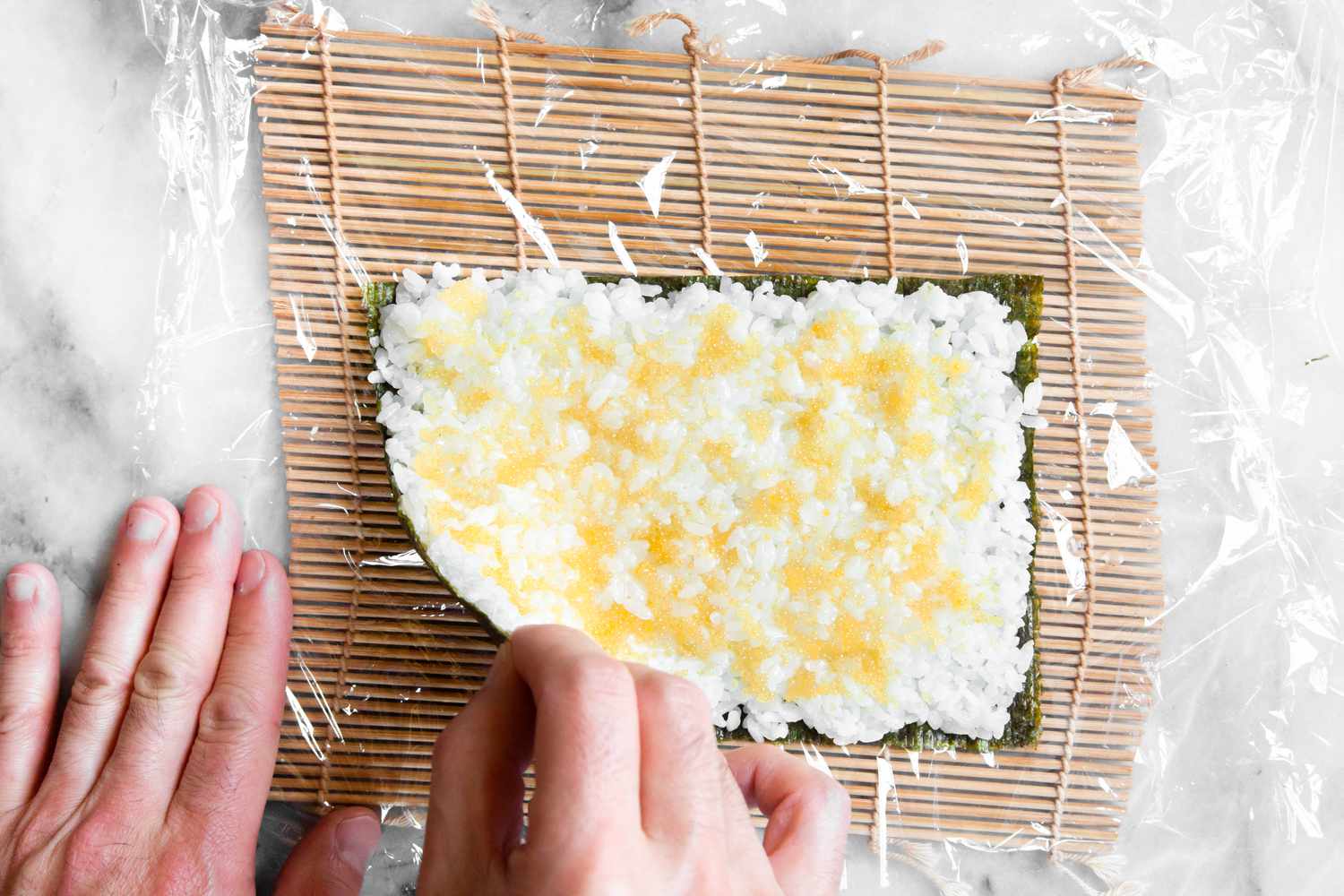 California Roll Nori Removed from Plastic Wrap