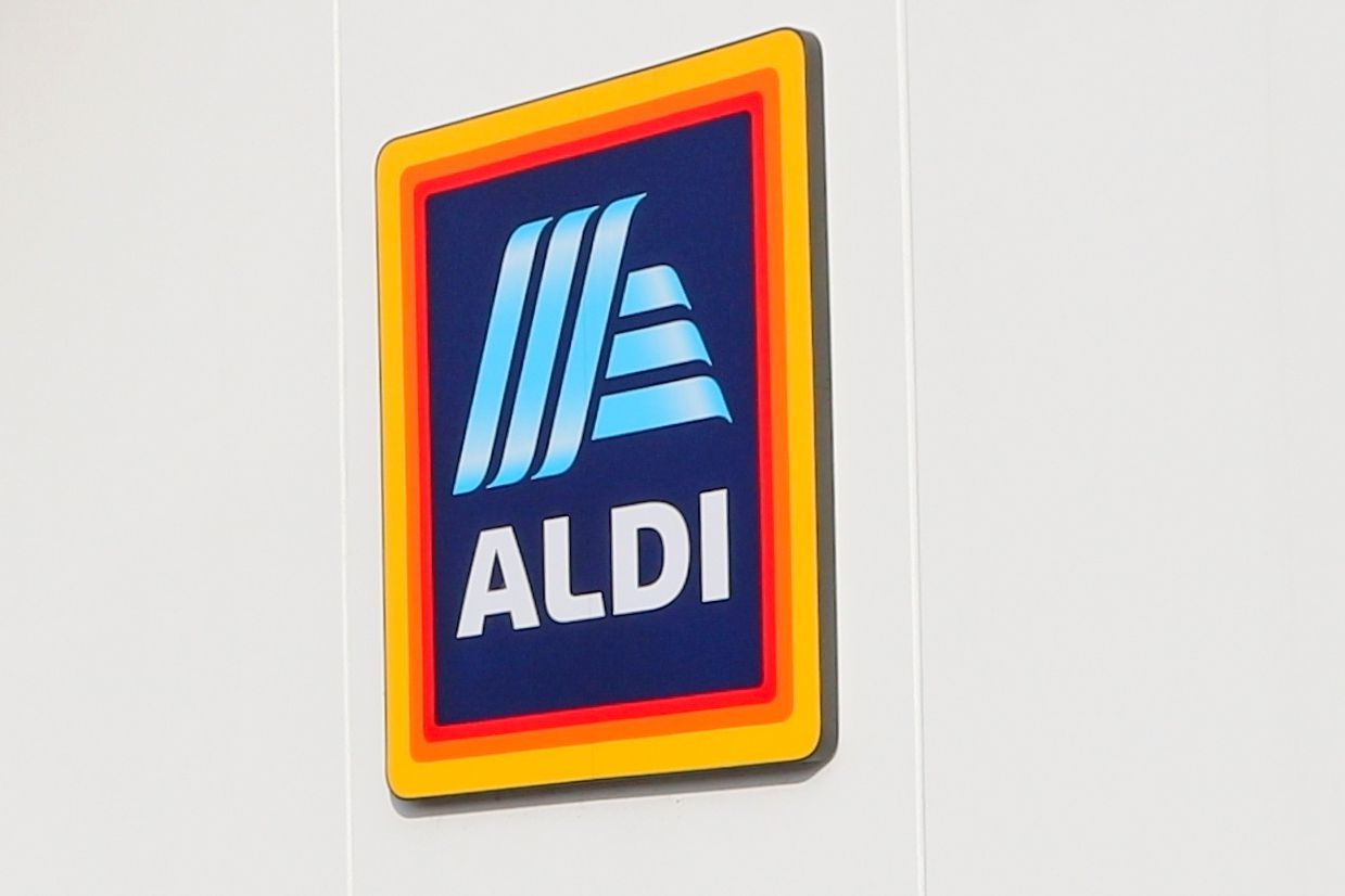 Aldi sign on a white background