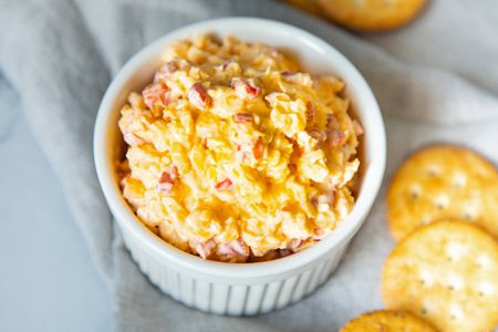 Pimento Cheese in a Bowl Next to Some Crackers