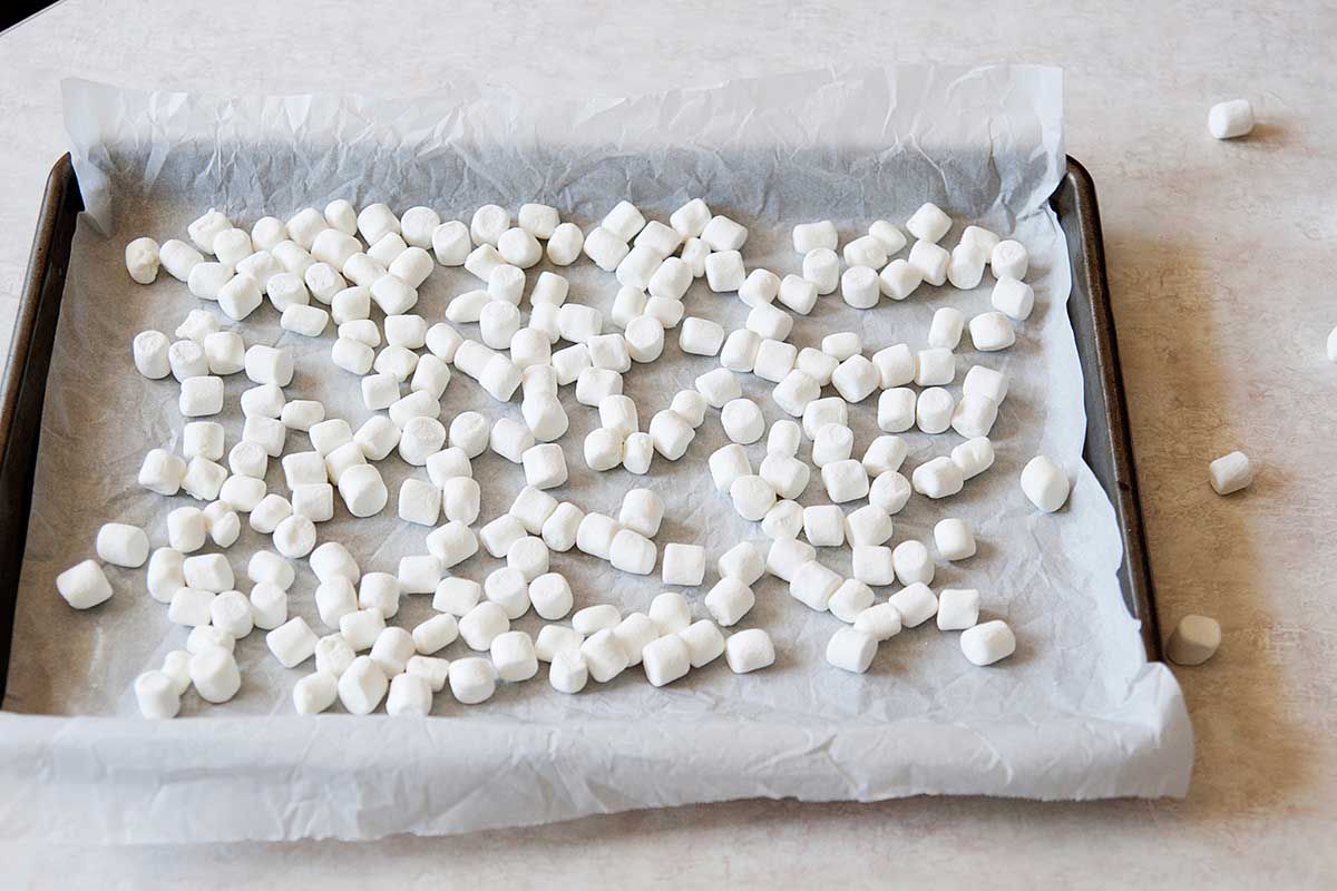 Smore’s Ice Cream for an Ice Cream Maker - marshmallows on a baking sheet