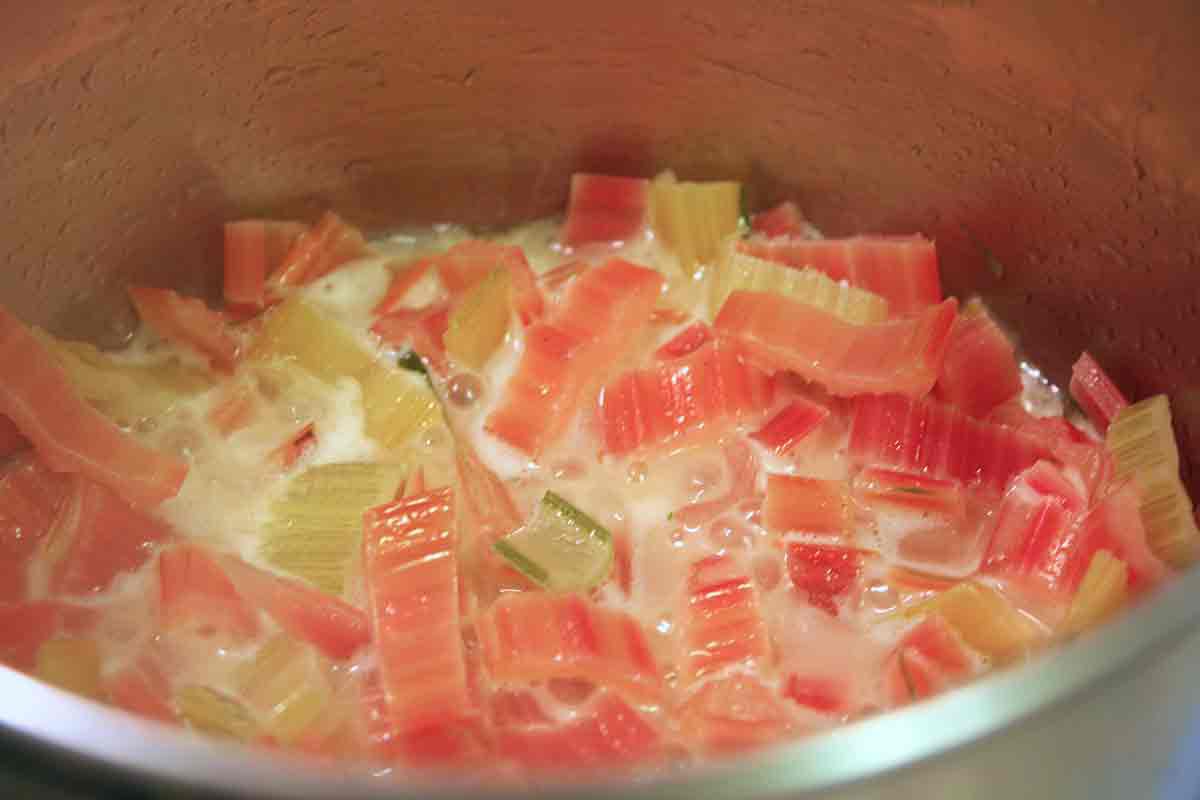 Swiss chard ribs sauteing in butter