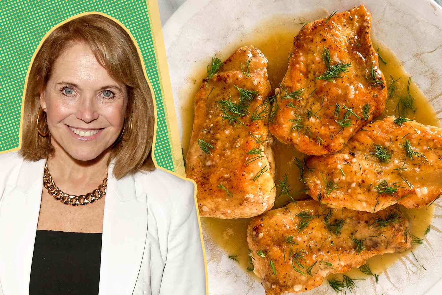 Katie Couric cut out next to a photo of her lemon chicken