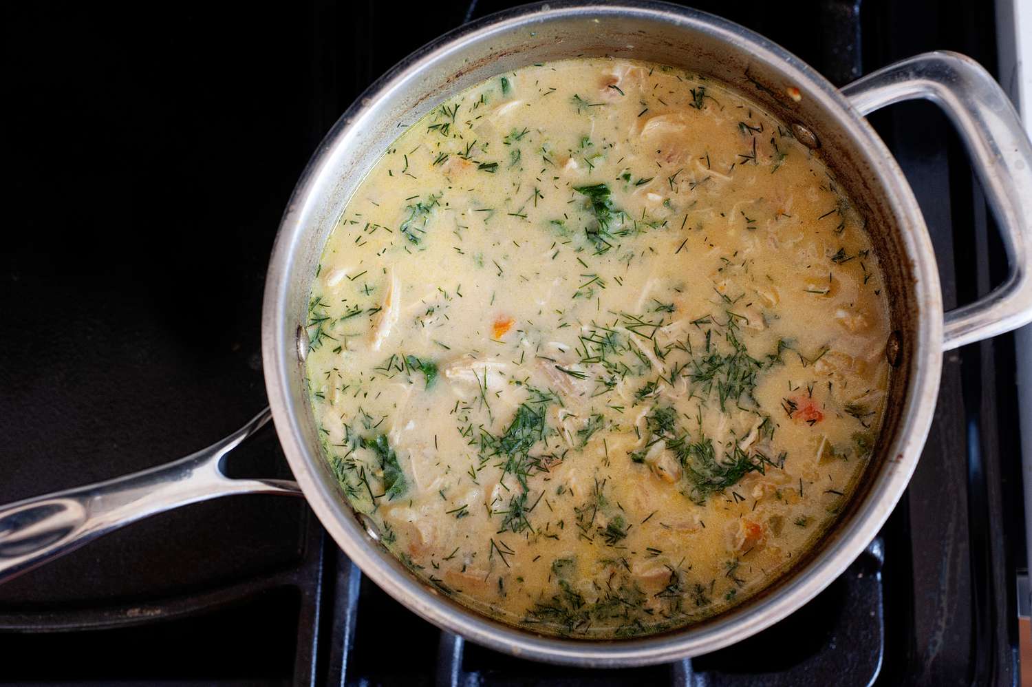 “Ripe Figs” lemon chicken soup thickening on the stove.