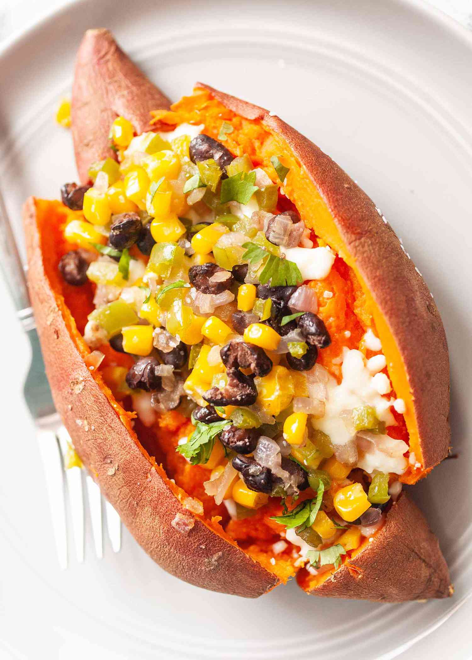Twice Baked Sweet Potatoes with Black Beans