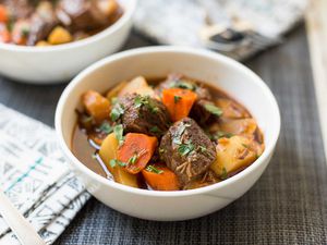 Pressure cooker Irish Beef Stew made in the instant pot and served in bowls