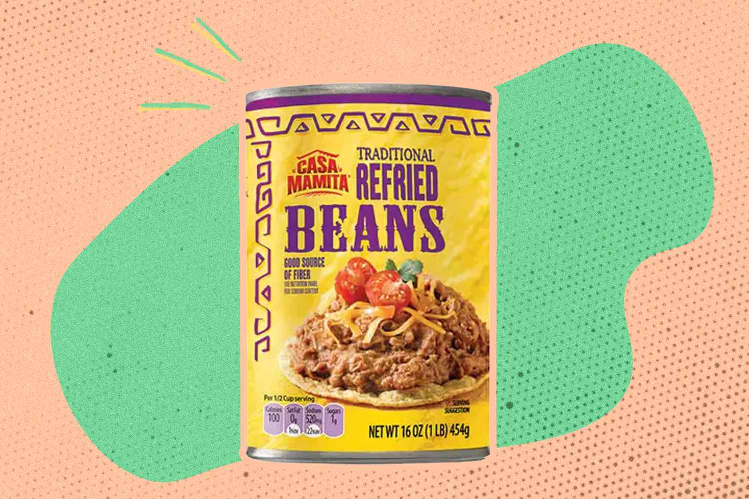 A close-up of a can of Casa Mamita Traditional Refried Beans