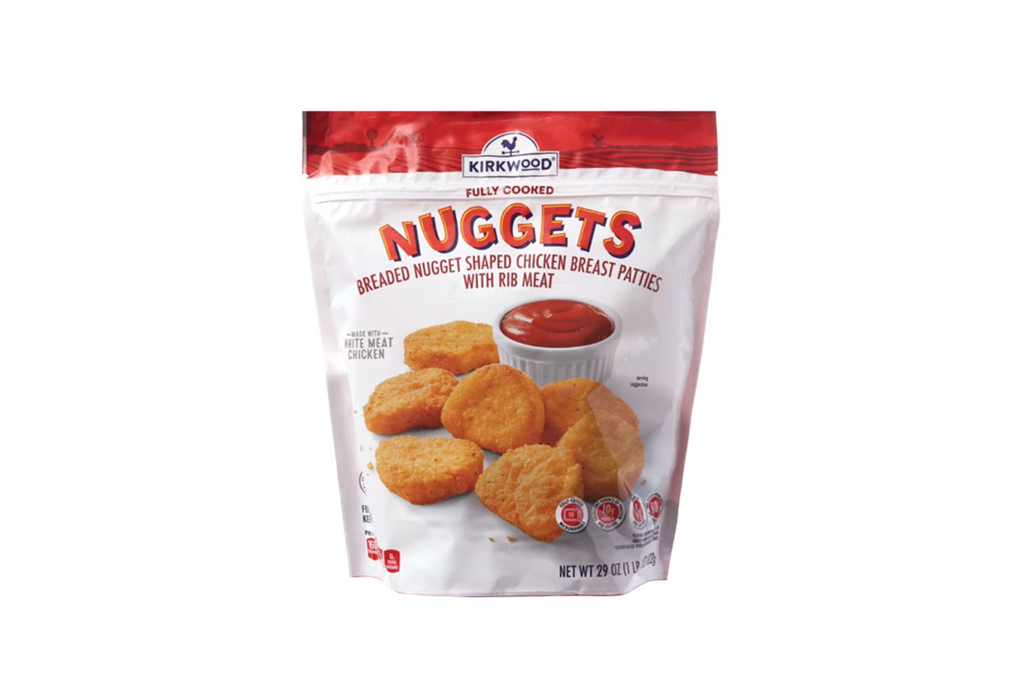 Kirkwood chicken nuggets packaging on display