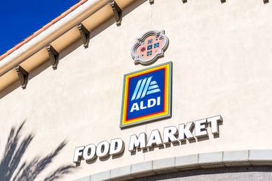 Aldi Food Market store exterior featuring logo and signage