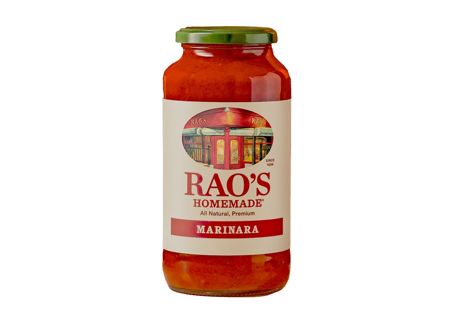 Raos Homemade Marinara Sauce jar with label displaying branding and front design