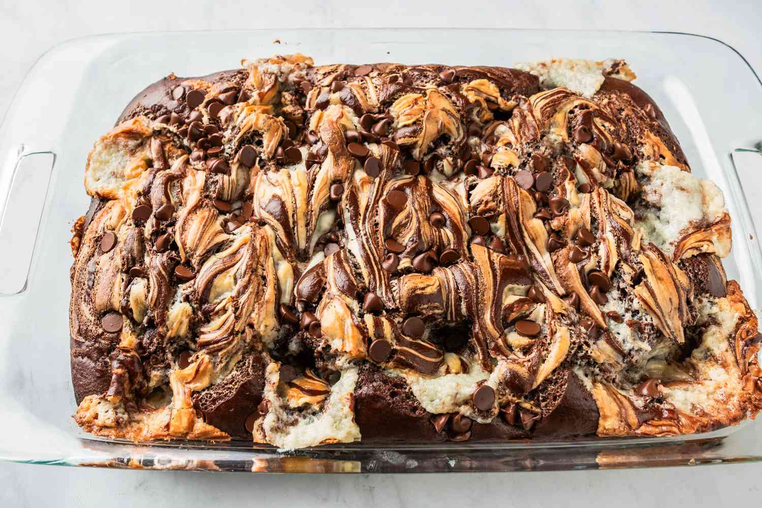 baked earthquake cake in a pyrex dish