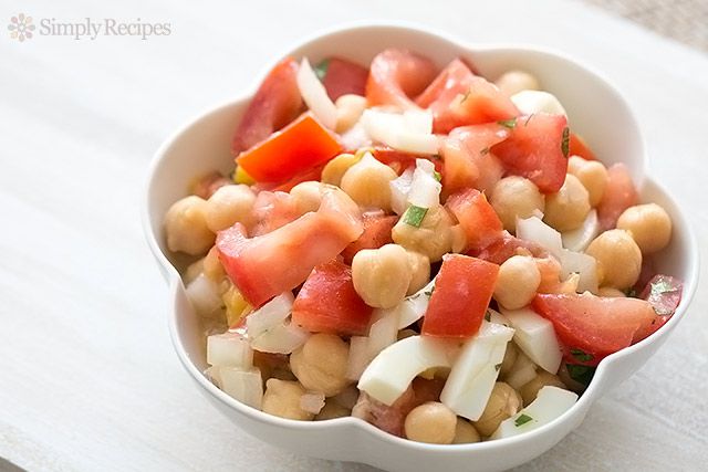 chickpea, tomato, hard boiled egg salad