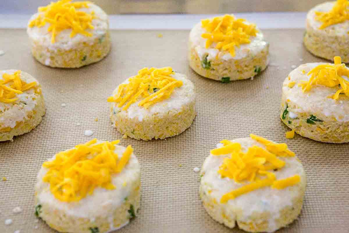 top cheddar biscuits with cream and cheese