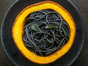 Squid Ink Pasta with Pumpkin in Browned Butter Sage Sauce