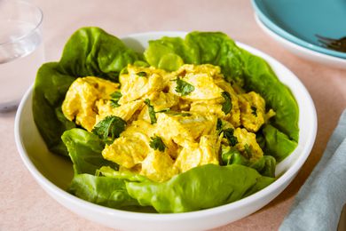 Five minute curry chicken salad on a bed of lettuce