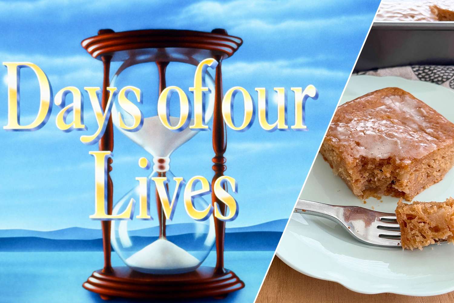 Photo compilation (L to R): title frame from Days of Our Lives and a photo of the apple cake from the show