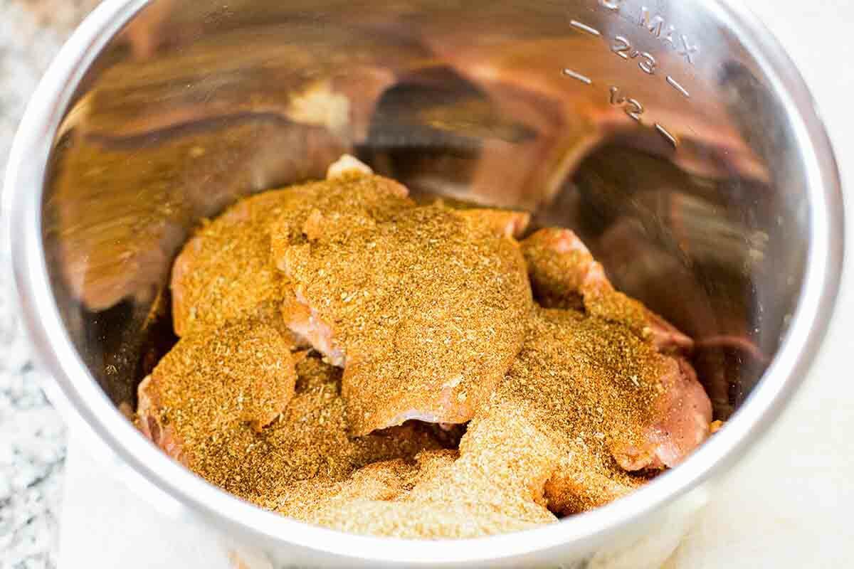 Instant Pot Shredded Chicken combine all ingredients in the pressure cooker