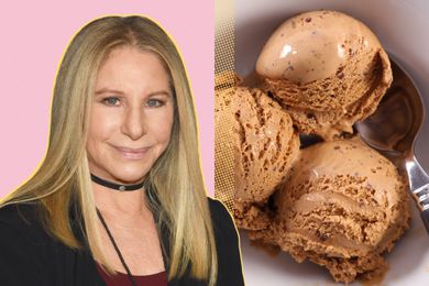 Barbra Streisand depicted alongside scoops of ice cream