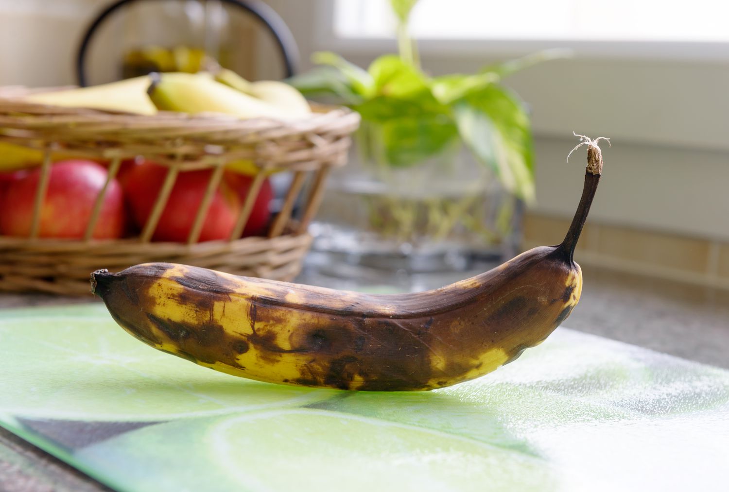 Black banana on kitchen counter