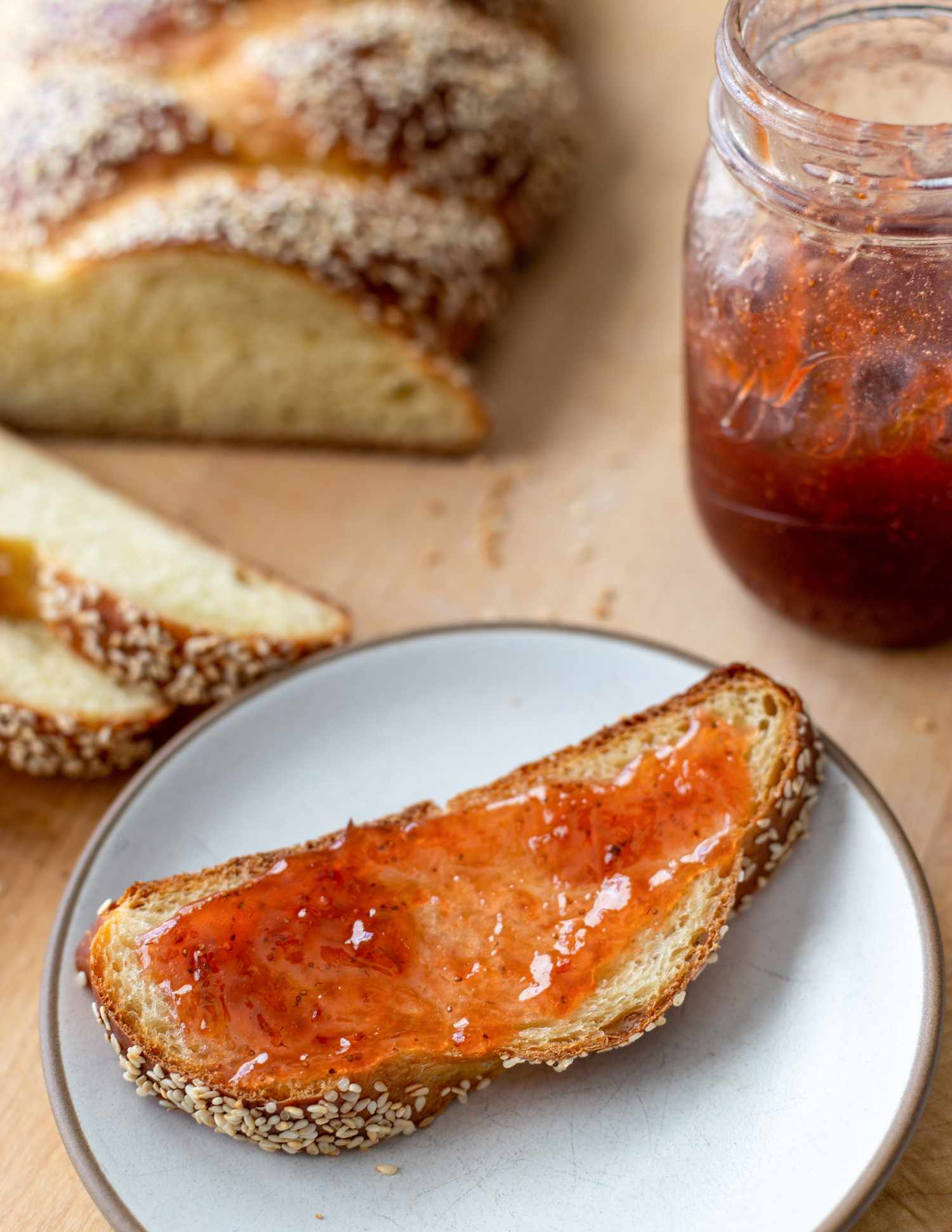 slice of challah with jam