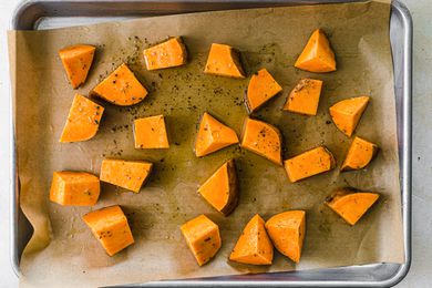 Cut sweet potatoes on parchment how to roast any vegetable