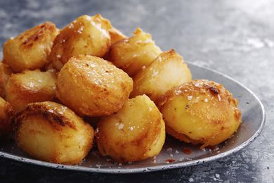 Super-crispy roasted potatoes sprinkled with flaky sea salt