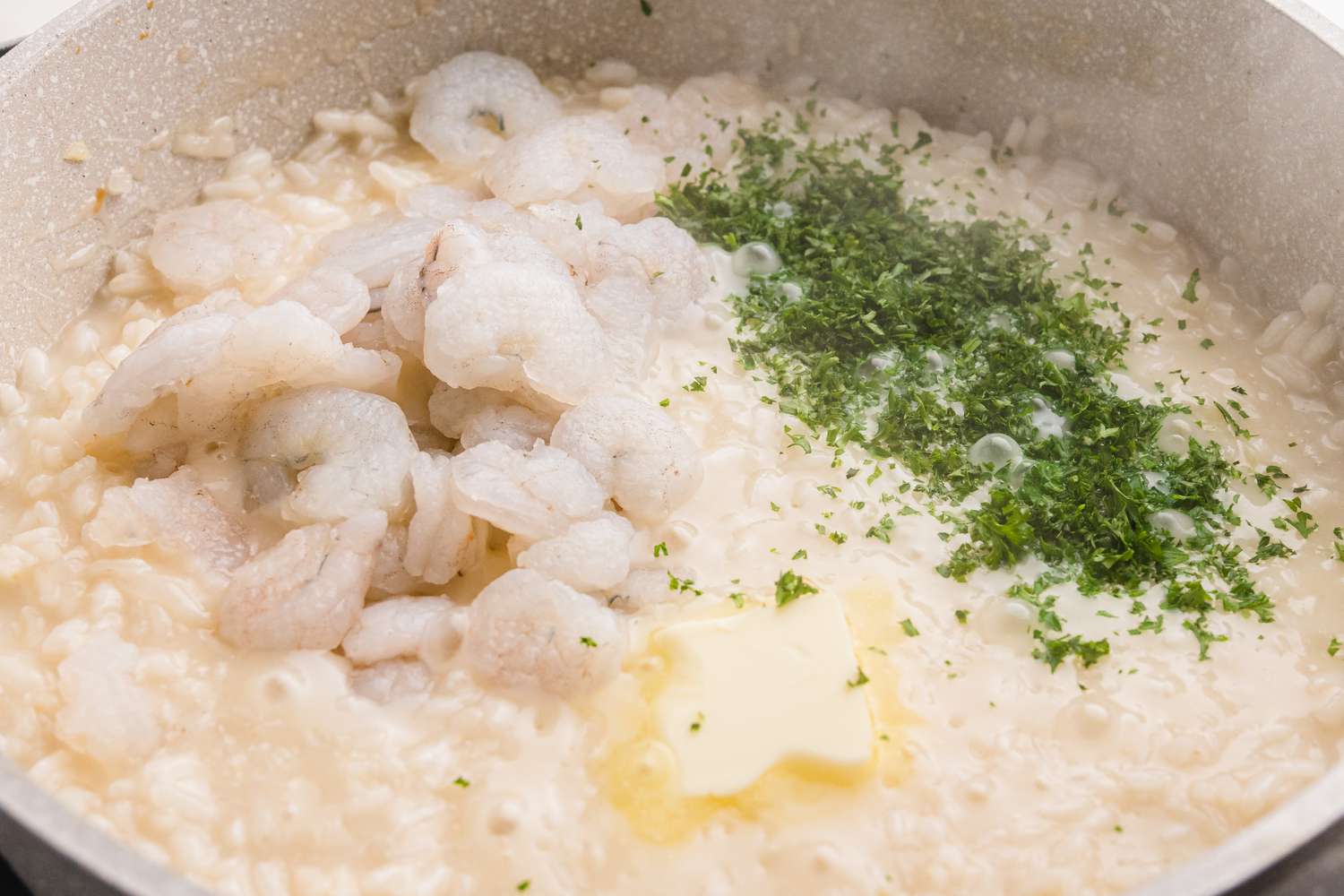 Shrimp and Herbs Added to Risotto Recipe