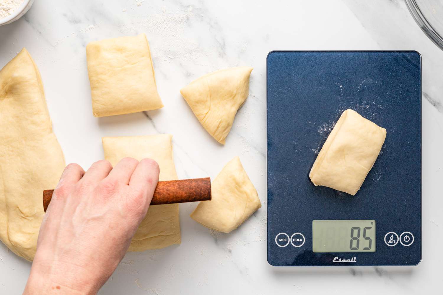 Dinner rolls measured on kitchen scale