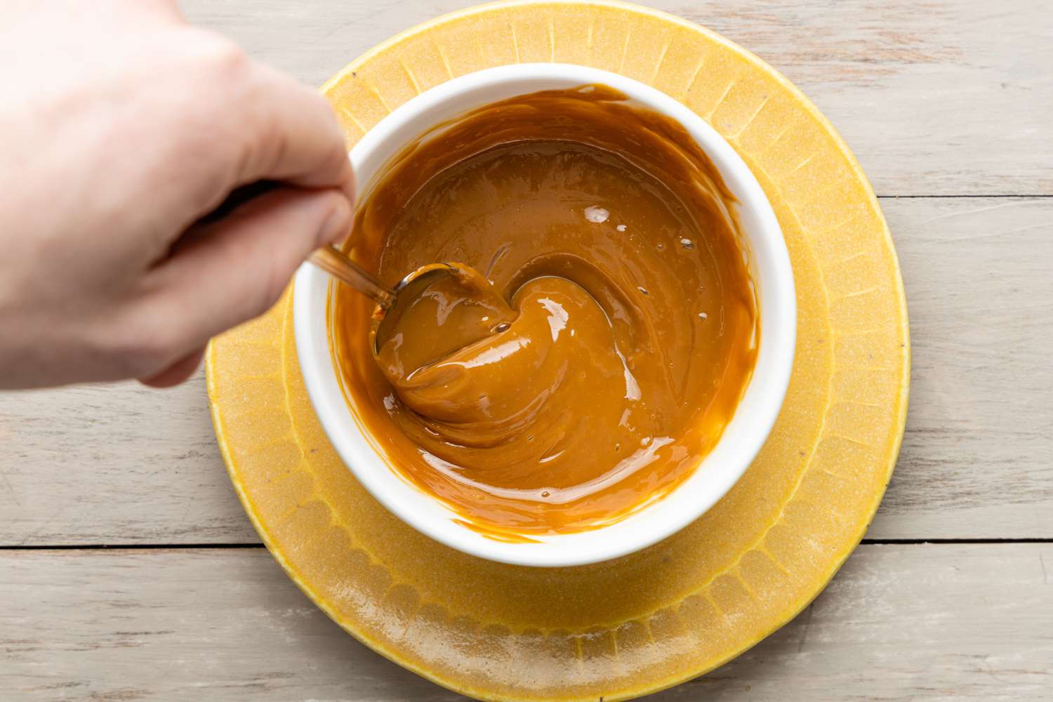 Dulce De Leche Drizzle Ingredients Mixed Together 