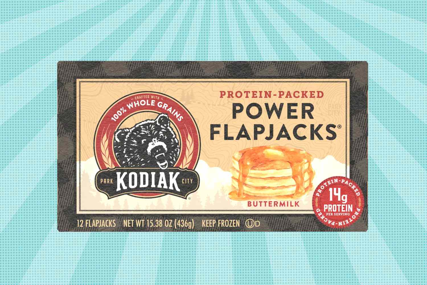 Box of Kodiak Cakes ProteinPacked Power Flapjacks buttermilk flavor 14g protein per serving