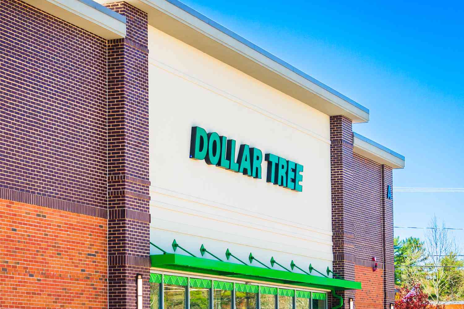 A Dollar Tree storefront with the logo visible on the building's exterior