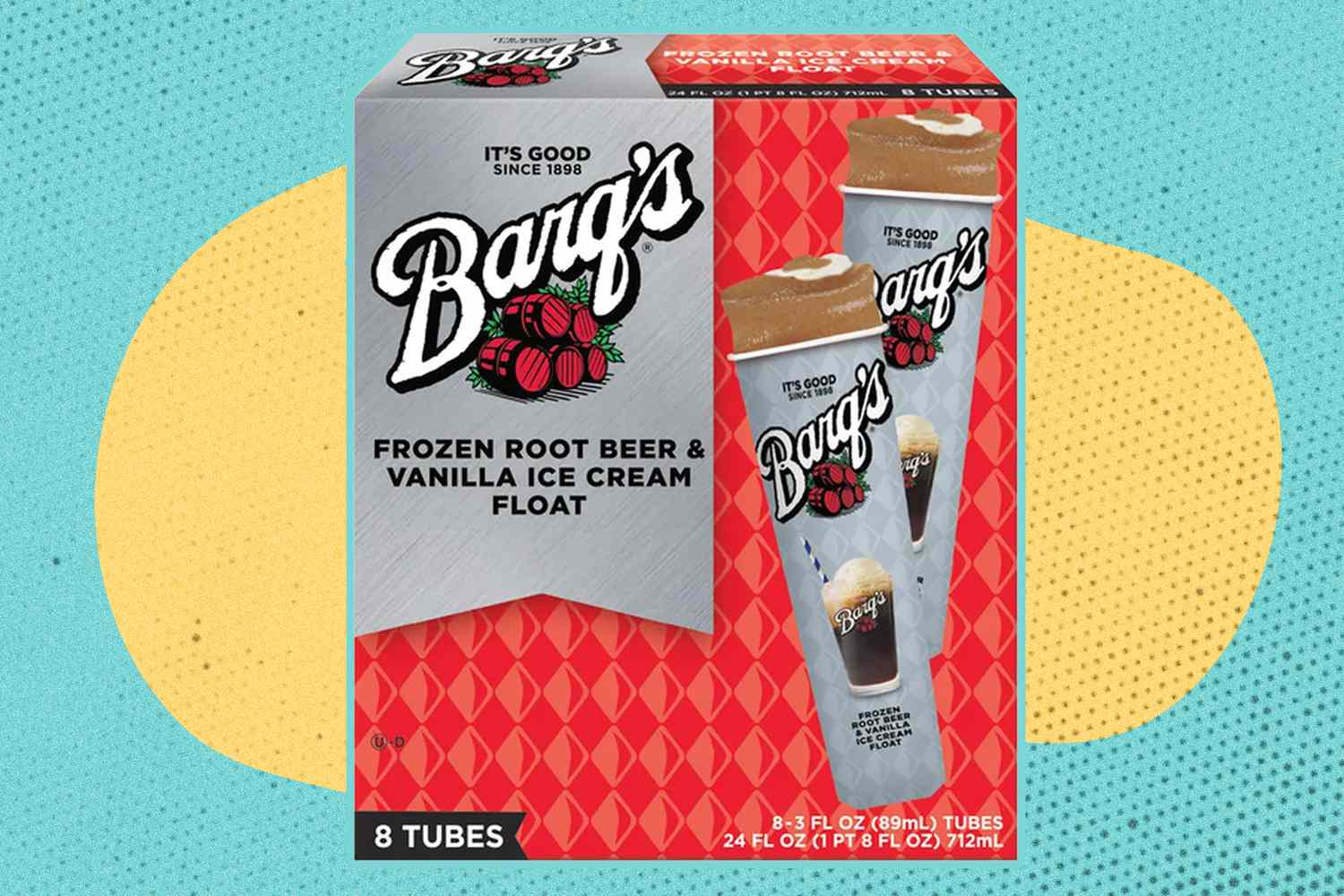 Barq's Frozen Root Beer & Vanilla Ice Cream Float box over a colorful background
