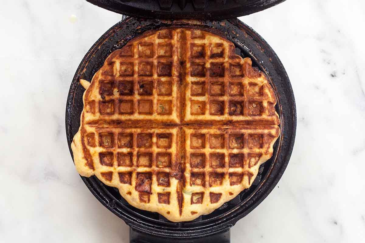 Sweet Potato Waffles with Bacon, Scallions and Fried Eggs