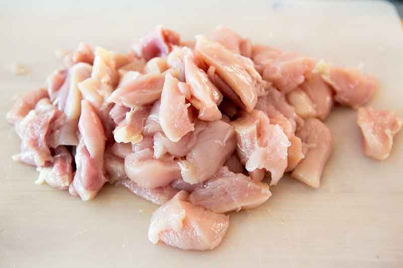 Chopped chicken to make a chicken soup recipe