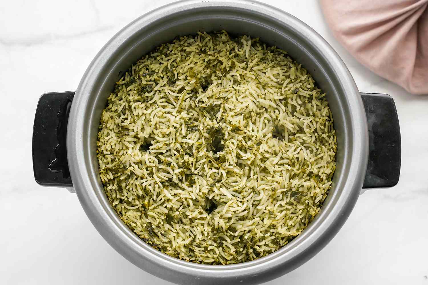 Cooked Sabzi Polo (Persian Herb Rice) in a Pot