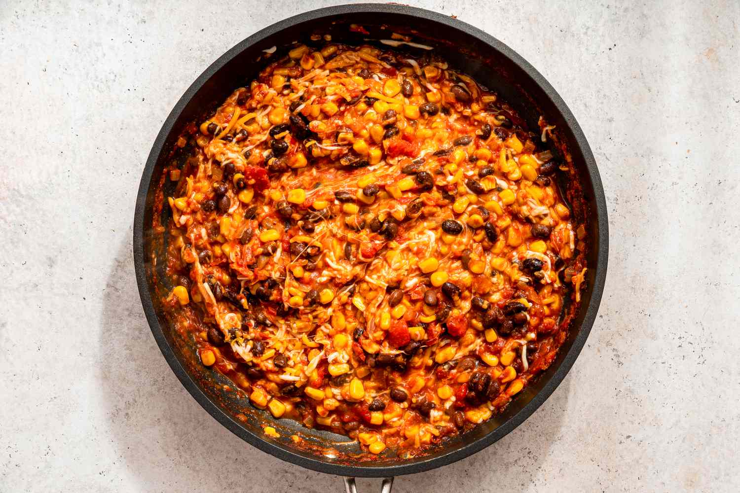Vegetable filling after shredded chicken is mixed in for chicken taco casserole recipe
