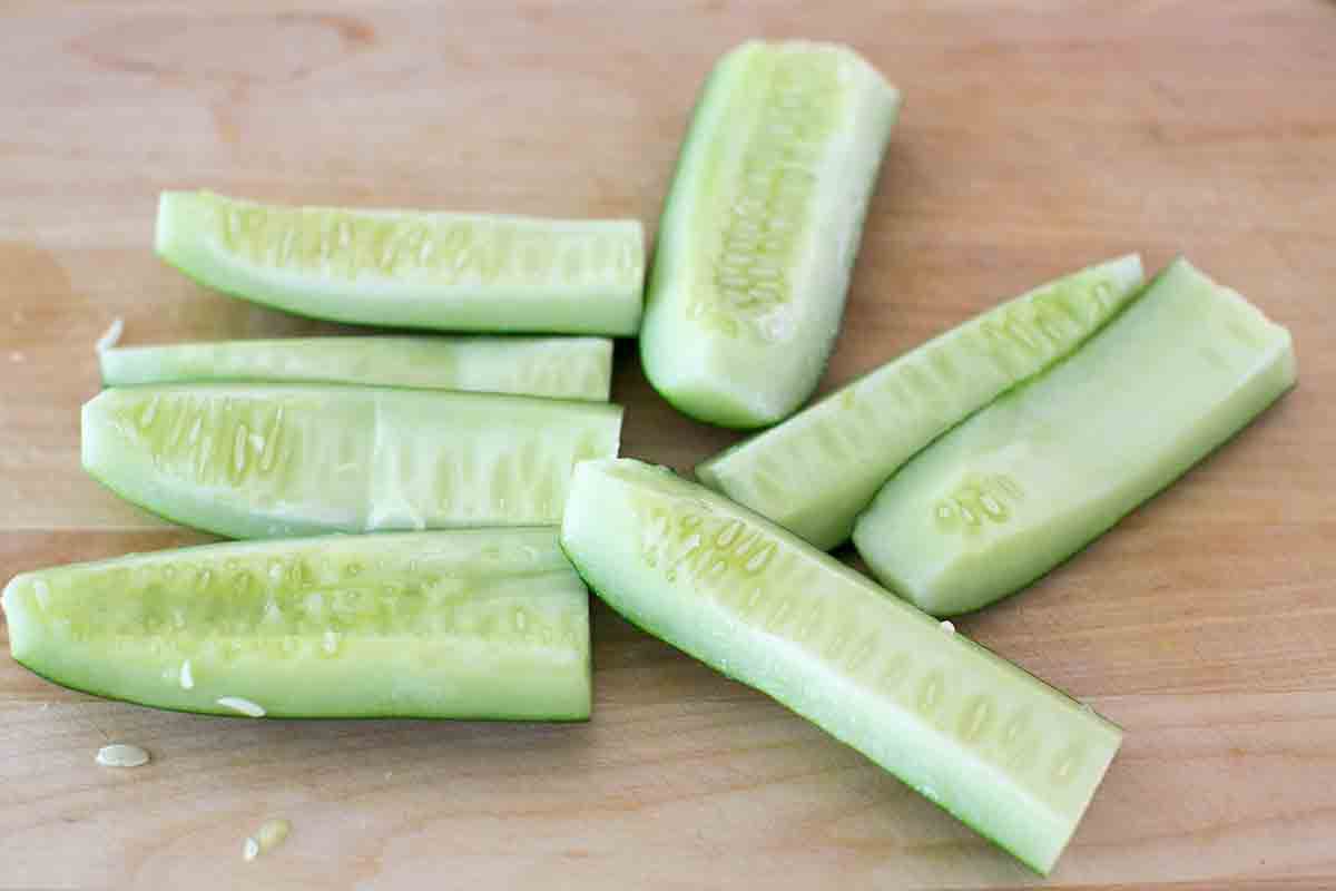 prep cucumbers for cucumber quinoa salad