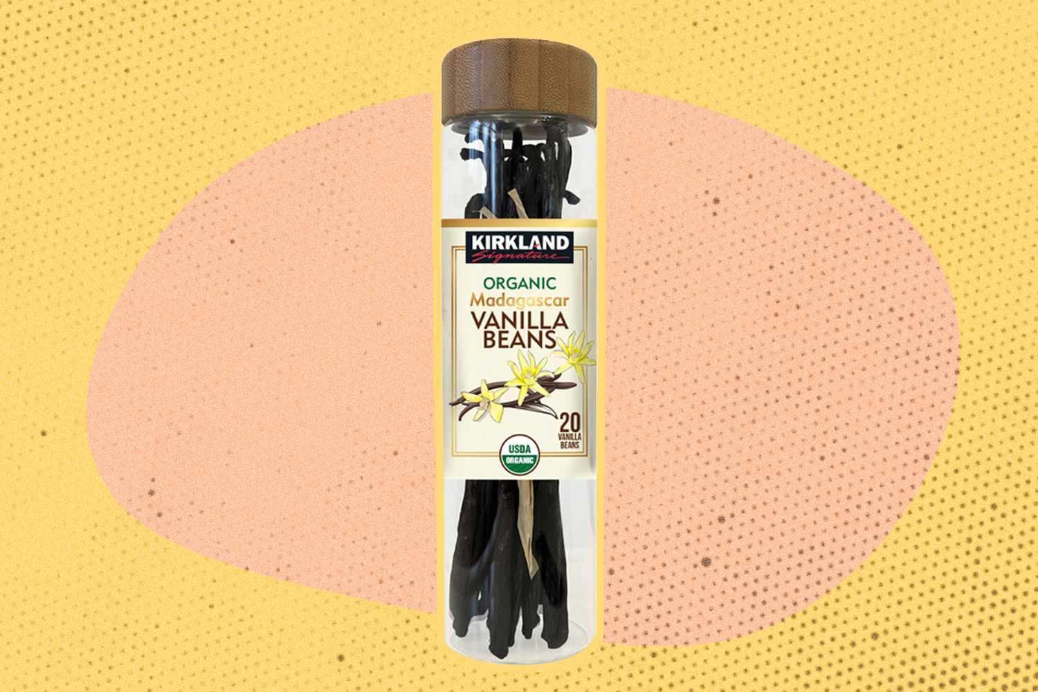A jar of Kirkland brand organic Madagascar vanilla beans