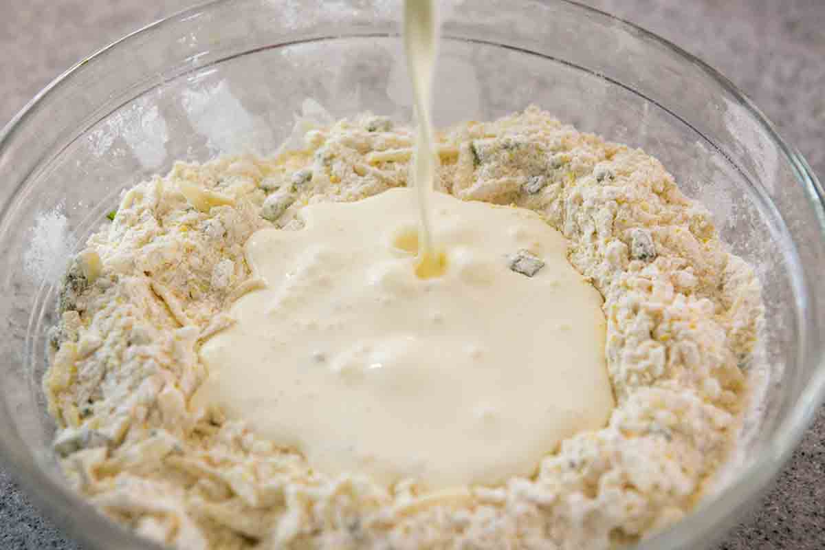 add cream to cheddar biscuit mixture