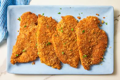 Breaded chicken cutlets on a plate
