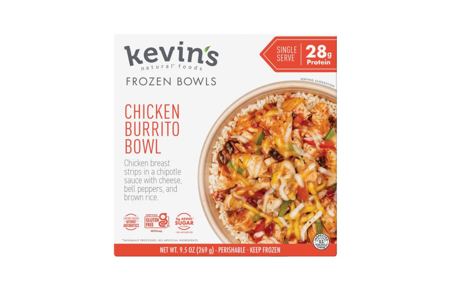 A package of Kevin's chicken burrito bowl