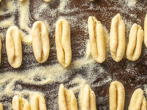 Fresh Homemade Cavatelli on the Counter Dusted With Semolina Flour