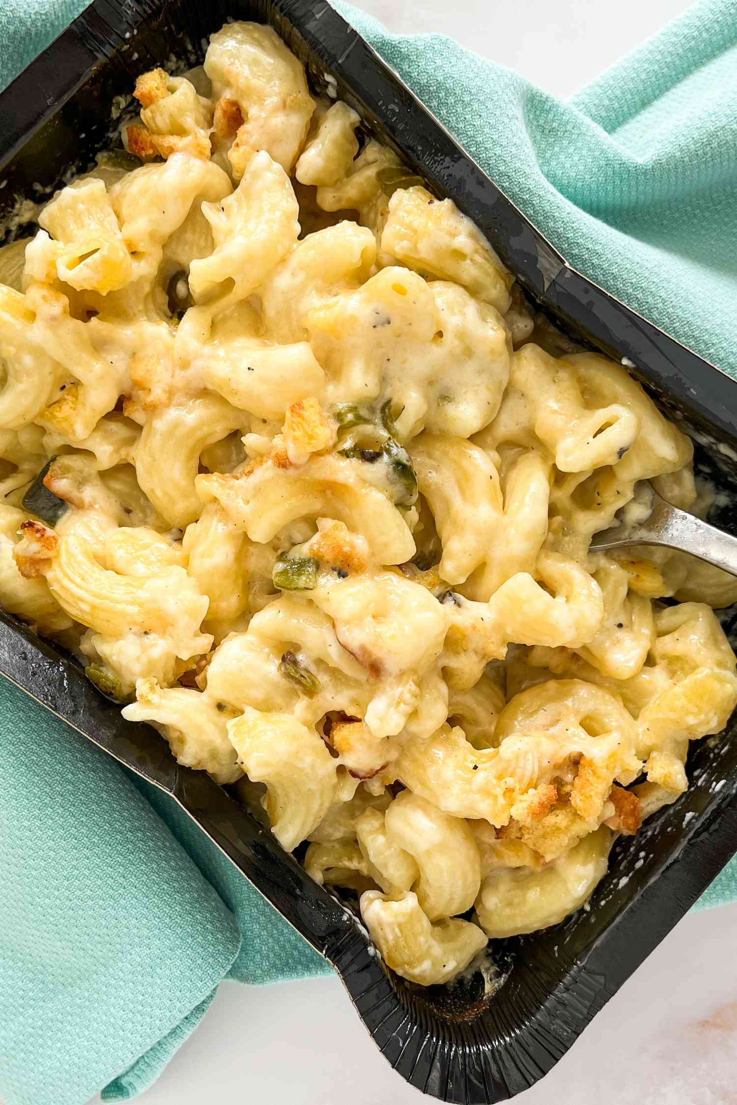 Tillamook Mac & Cheese after heated in the pre-packaged microwavable container