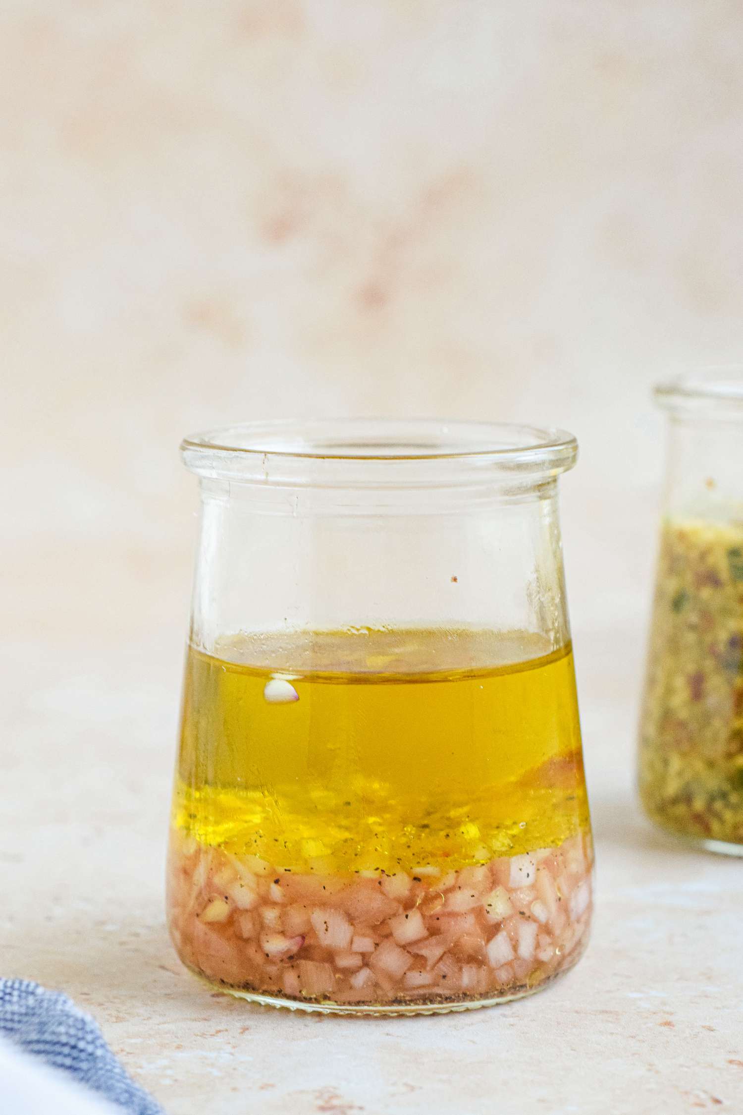 Jar of Sherry-Shallot Vinaigrette Showcasing the Vinaigrette Ratio