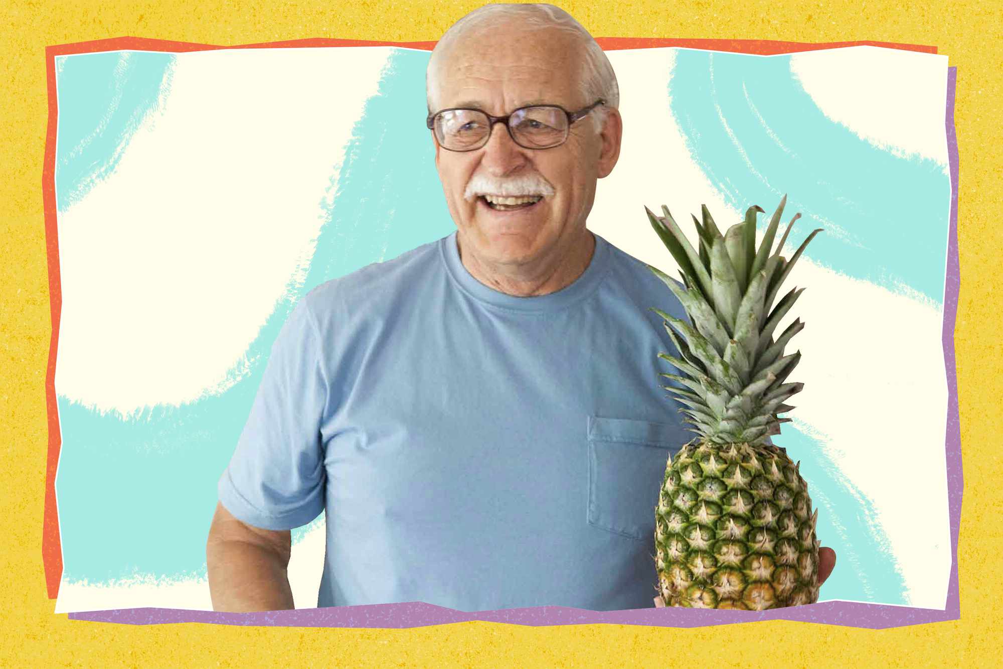 Elise's dad holding a pineapple