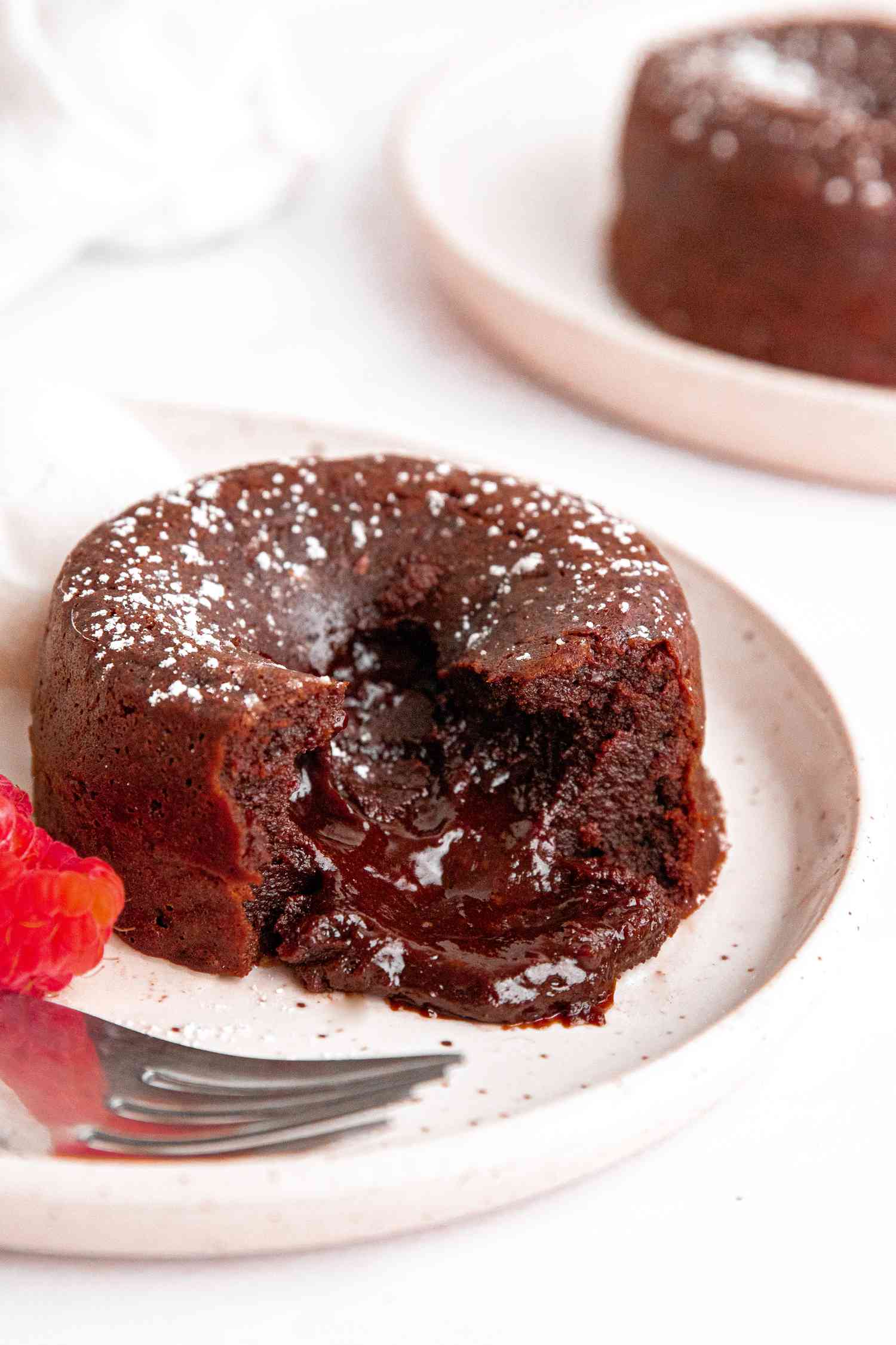 Molten lava cake oozing chocolate. 