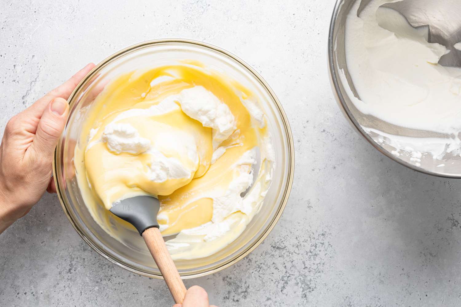 Whip Cream Folded into Pastry Cream for Bee Sting Cake Filling