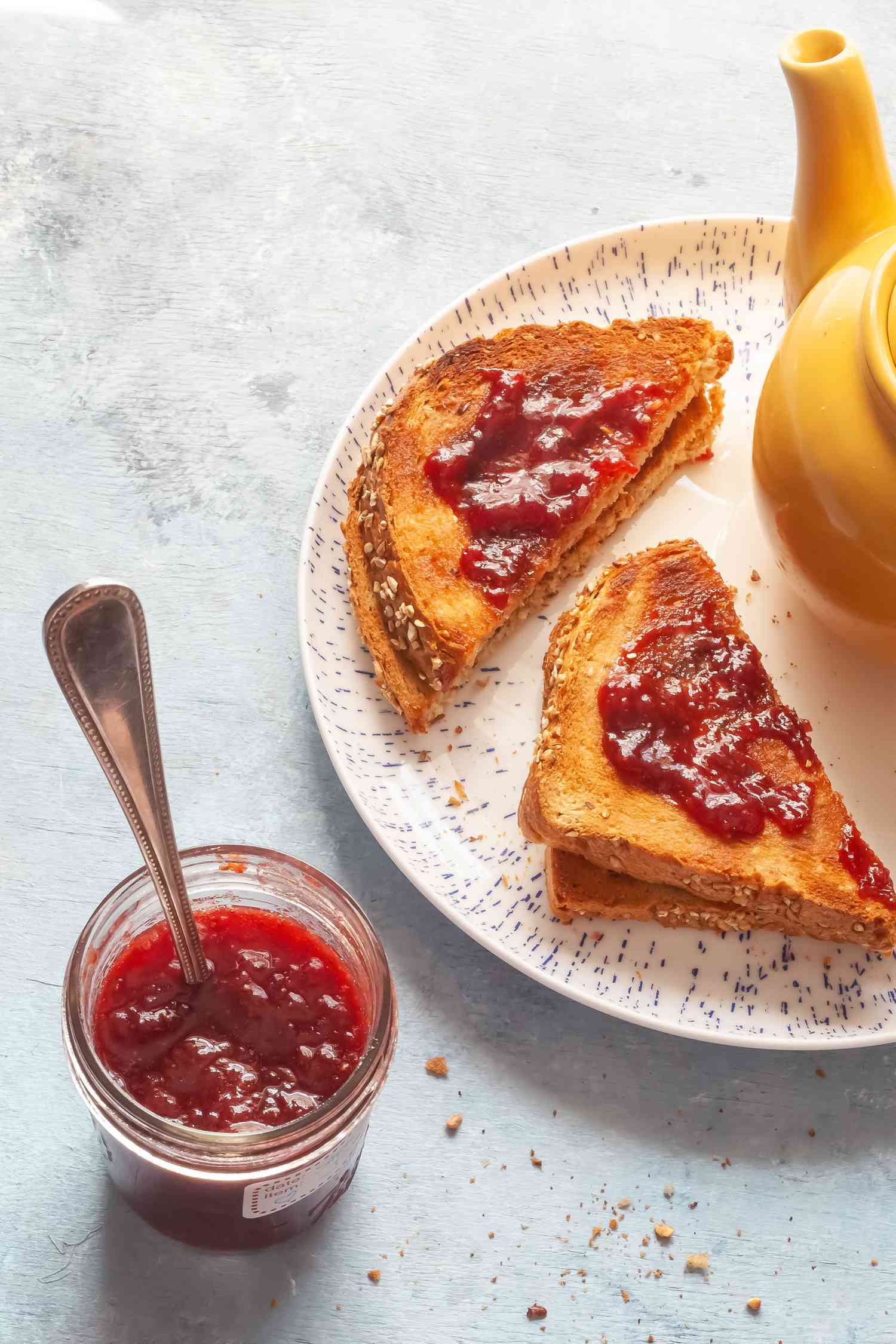 Strawberry Jam for Canning, Served with Toast on a Plate
