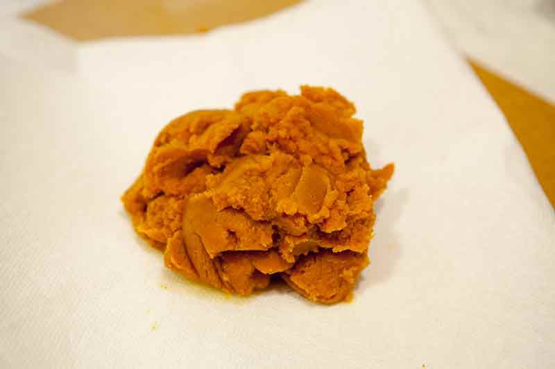 adding pumpkin puree to cheesecake ingredients